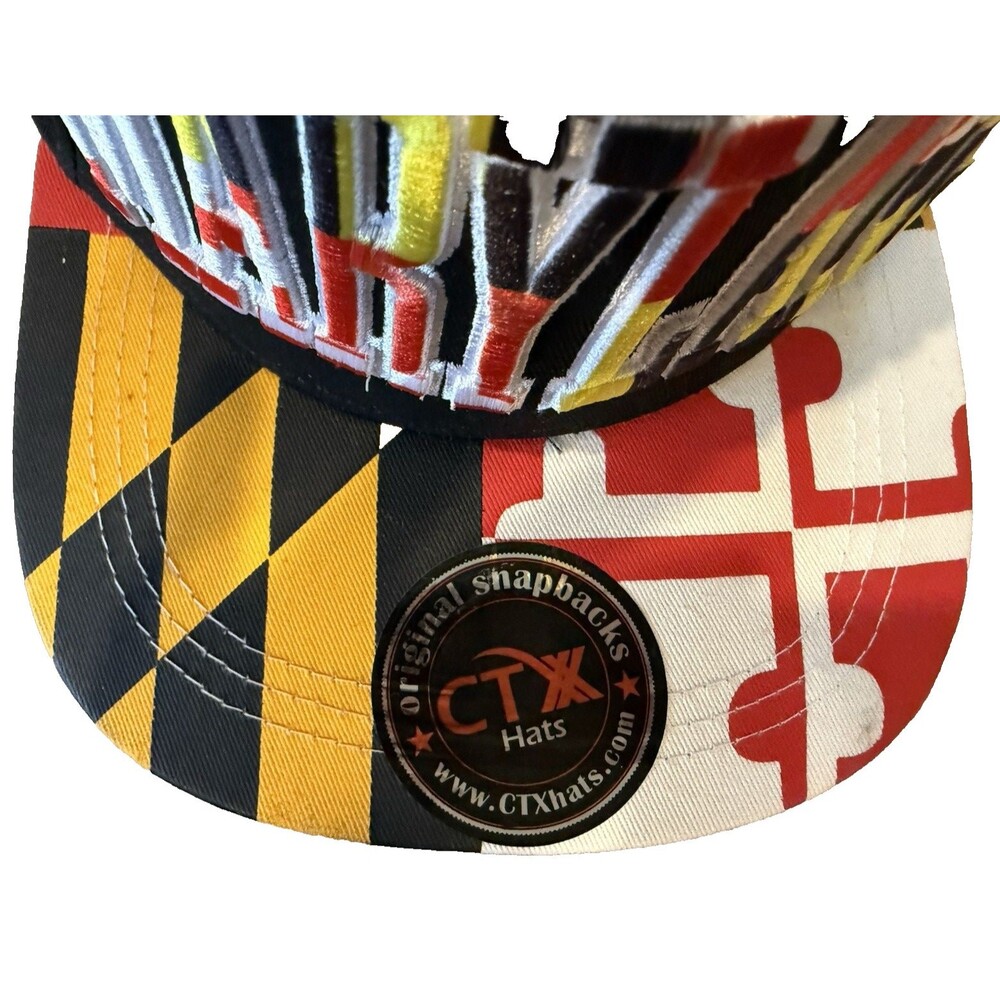 Hat Maryland Snap Back MD Flag Hat Cap CTX Black with Flag on Brim & Hat - Picture 8 of 12